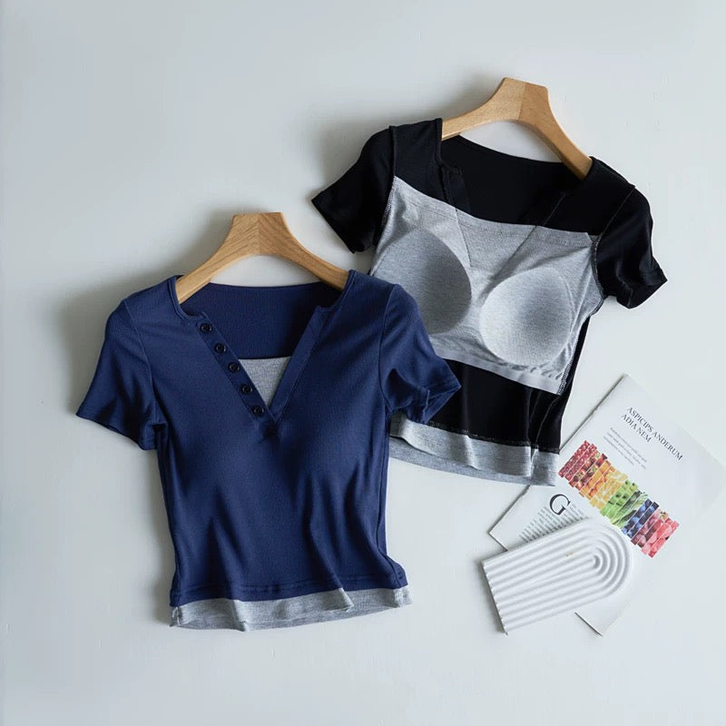 Ozark Buttoned Built-In Bra T-shirt